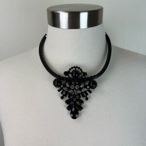 Knotty Leather and Crystal Statement Necklace